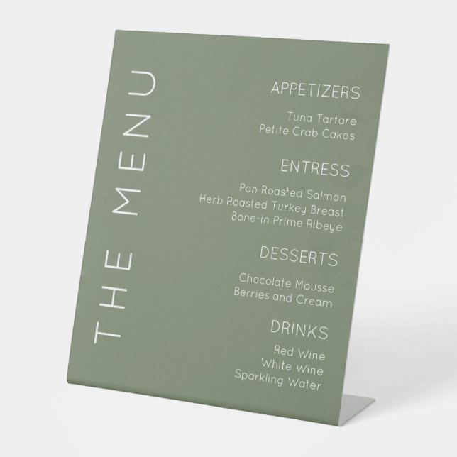 Sage Green Menu Sign, Modern Menu Sign (Front)