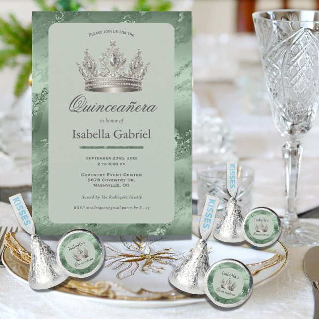 Sage Green Metallic Tiara Elegant Quinceañera Invitation (Creator Uploaded)