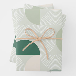 Sage Green Mid Century Contemporary Arch Line Art Wrapping Paper Sheet