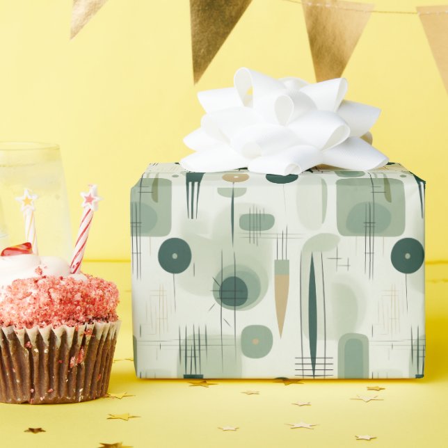 Sage Green Mid Century Modern Abstract Wrapping Paper (Birthday Party)