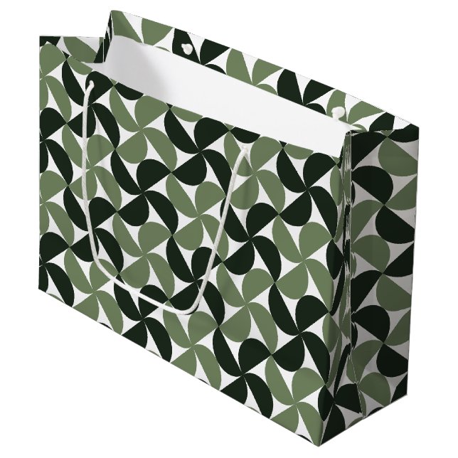 Sage Green Mid Century Modern Pattern Large Gift Bag (Front Angled)
