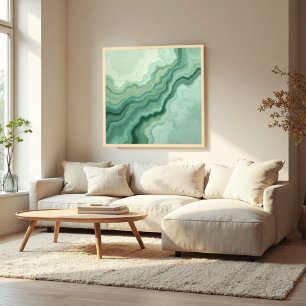 Sage Green Mineral Vein Abstract - Organic Modern Poster