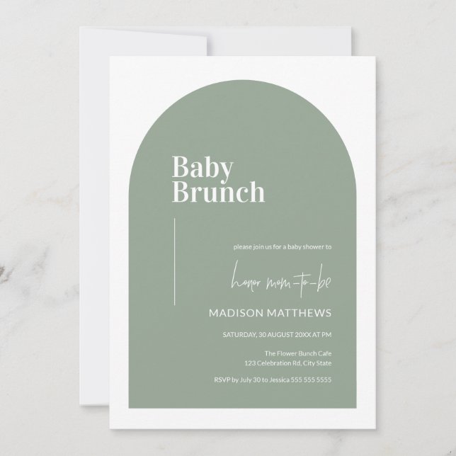 Sage Green Minimal Arch Baby Brunch Baby Shower Invitation (Front)