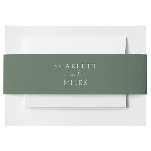 Sage Green Minimal Fall Bride Groom Name Wedding Invitation Belly Band