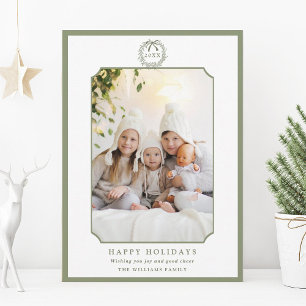 Sage Green Minimal Happy Holidays Photo  Holiday Card