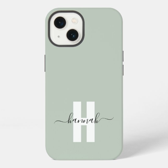 Sage Green Minimal Modern Initial Monogram  iPhone Case (Back)