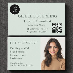 Sage Green Minimal Professional Logo Photo Business Card