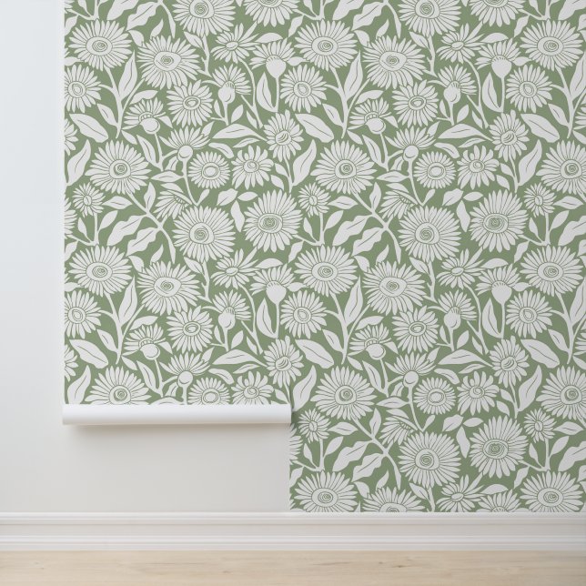Sage Green Minimal Sunflower Wallpaper (Application)