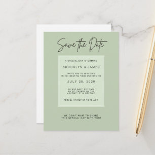 Sage Green Minimal Wedding Save The Date Announcement Postcard
