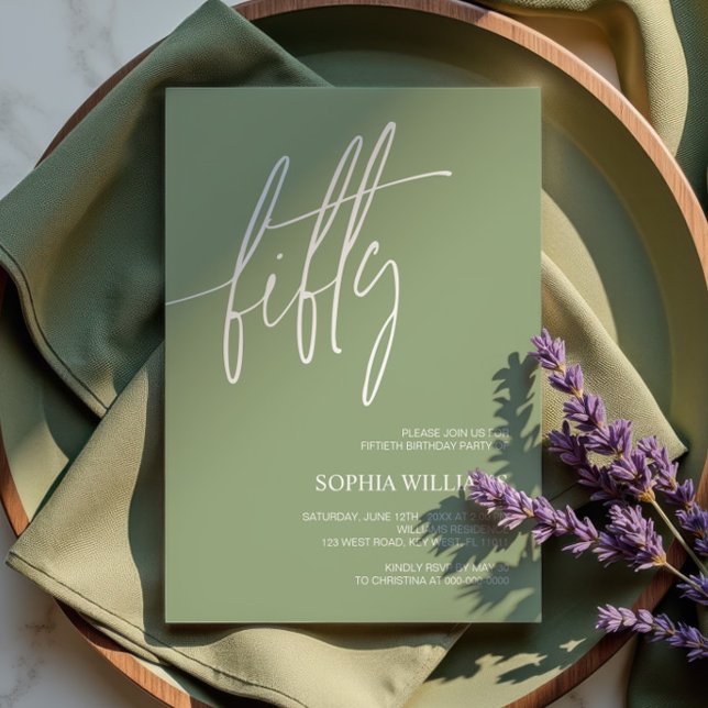 Sage Green Minimalist 50th Birthday Invitation (Creator Uploaded)