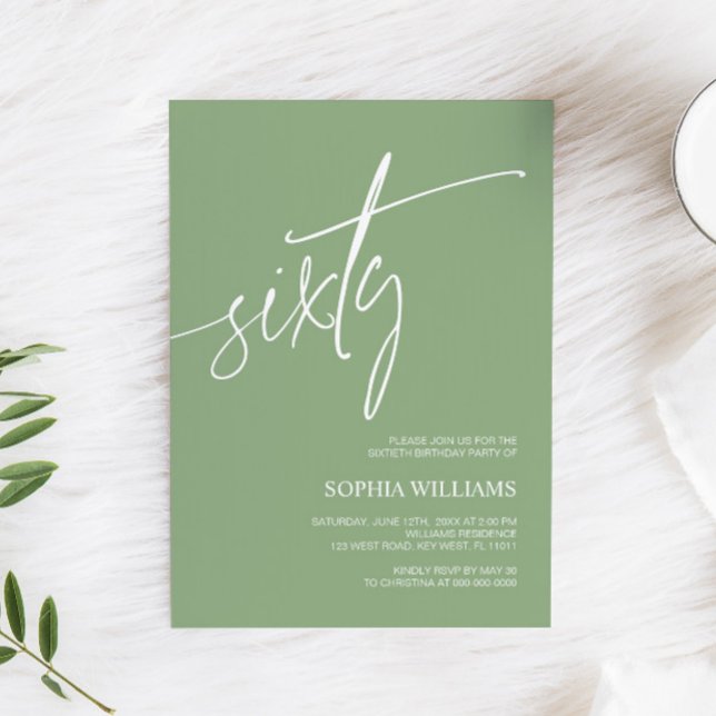 Sage Green Minimalist 60th Birthday Invitation (Creator Uploaded)