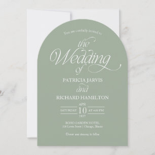 Sage Green Minimalist Arch Wedding Elegant Photo Invitation
