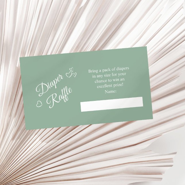 Sage Green Minimalist Baby Shower Diaper Raffle Enclosure Card (Sage Green Minimalist Baby Shower Diaper Raffle Enclosure Card on a sunny neutral dry palm leaf.)