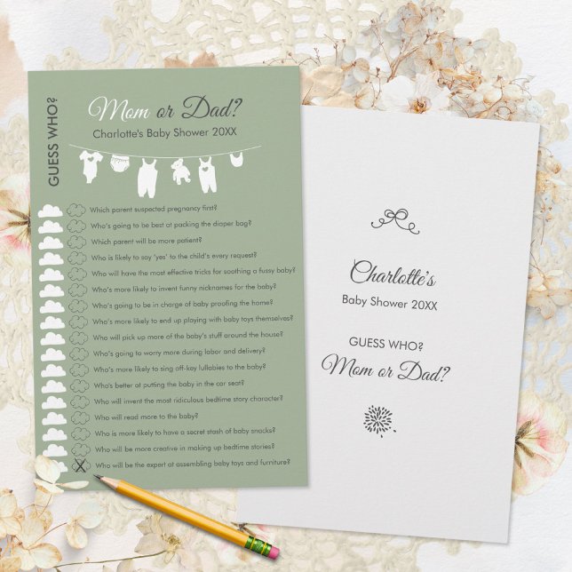 Sage Green Minimalist Baby Shower Guess Who Game (Sage Green Minimalist Baby Shower Guess Who Game ©Susanne Sachers - Sunny Mind 🌞)