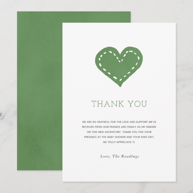 Sage Green Minimalist Baby Shower Thank You Card (Front/Back)