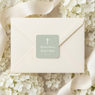 Sage Green Minimalist Baptism  Square Sticker