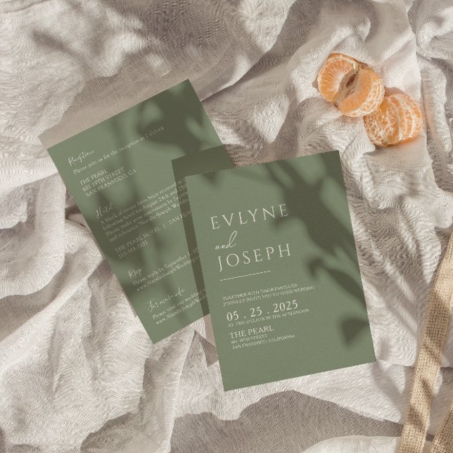 Sage Green Minimalist Boho All In One Wedding Invitation (Creator Uploaded)