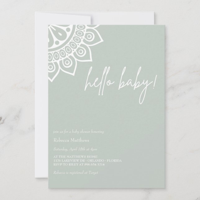 Sage Green | Minimalist Boho | Baby Shower  Invitation (Front)