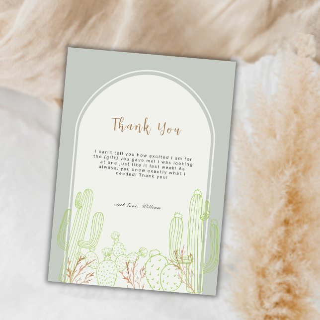 Sage Green Minimalist Boho Cactus Arch Baby Shower Thank You Card (Sage Green Minimalist Boho Cactus Arch Baby Shower Thank You Card)