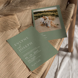 Sage Green Minimalist Boho Neutral Photo Wedding Invitation