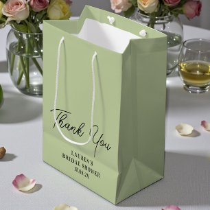 Sage Green Minimalist Bridal Shower Thank You Medium Gift Bag