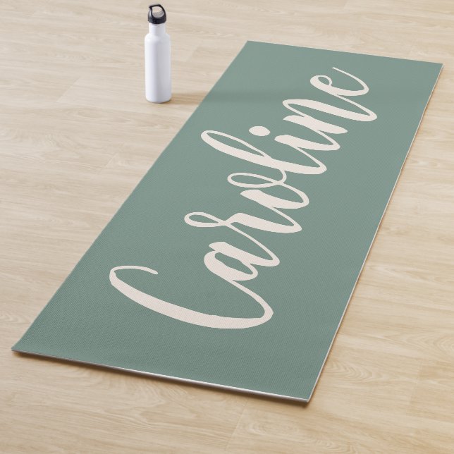 Sage Green Minimalist Calligraphy Personalised Yoga Mat (In Situ)