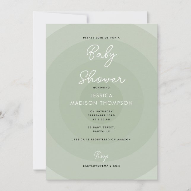 Sage Green Minimalist Circle Gradient Baby Shower  Invitation (Front)