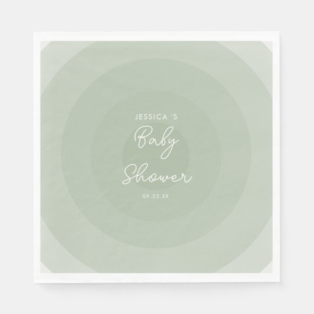 Sage Green Minimalist Circle Gradient Baby Shower Napkin (Front)