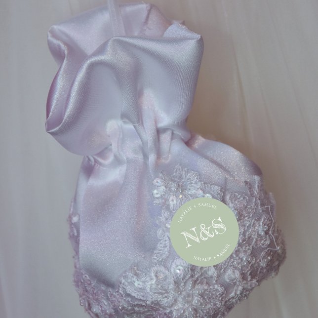 Sage Green Minimalist & Elegant Bold Initials Wedd Classic Round Sticker (Creator Uploaded)