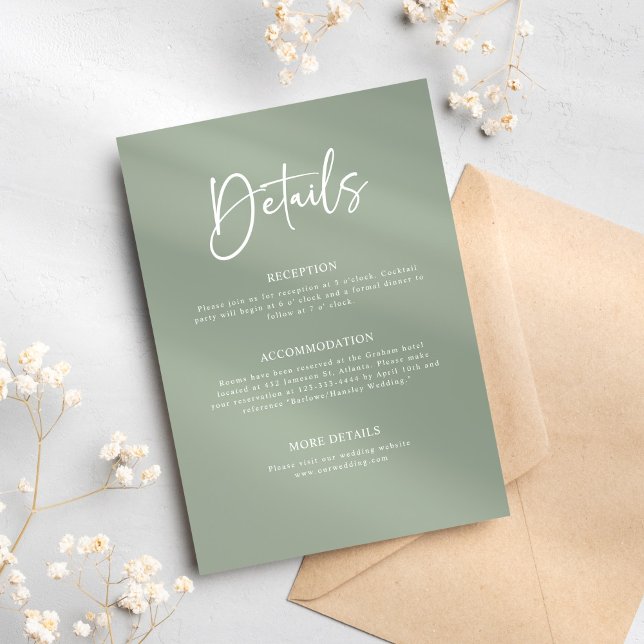 Sage Green Minimalist Elegant Wedding Details Enclosure Card (Sage Green Minimalist Elegant Wedding Details Enclosure Card)