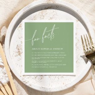 Sage Green Minimalist Fun Facts Wedding Napkins