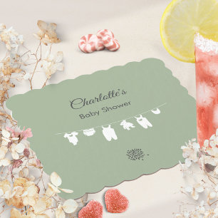 Sage Green Minimalist Gender Neutral Baby Shower Paper Coaster