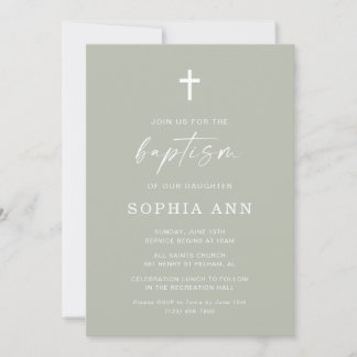 Sage Green Minimalist Gender Neutral Baptism Invitation