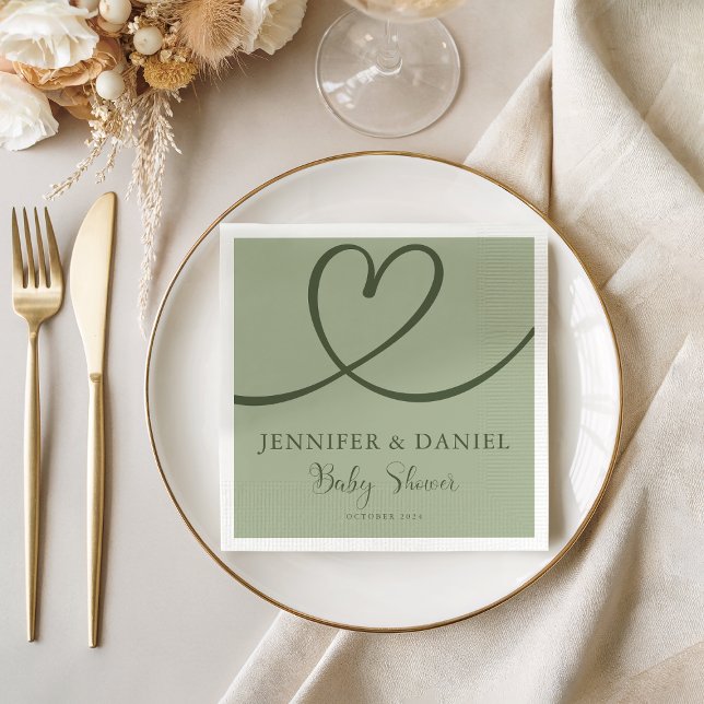 Sage Green Minimalist Heart Baby Shower Napkins (Creator Uploaded)