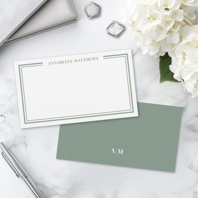 Sage Green Minimalist Initial Name Monogram Card (Sage Green Minimalist Initial Name Monogram Note Card )