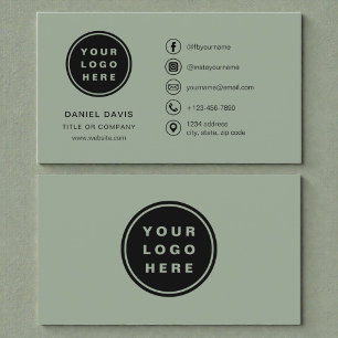Sage Green Minimalist Logo Social Media Icons Business Card