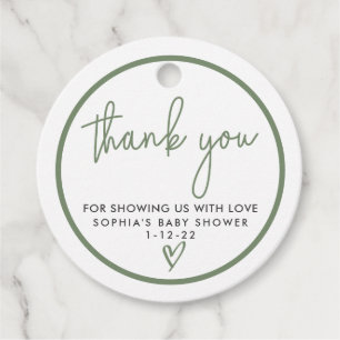 Sage Green Minimalist Modern Boho Baby Shower Favour Tags