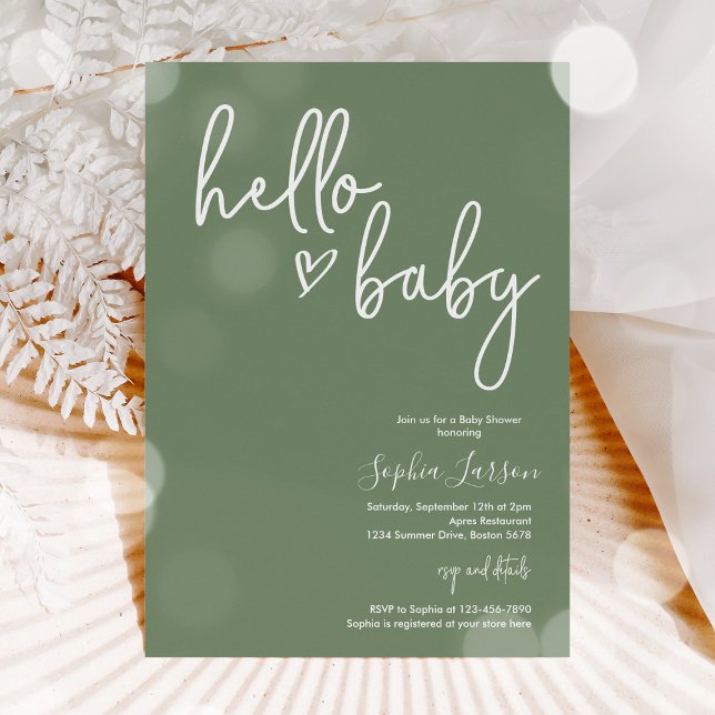Sage Green Minimalist Modern Boho Baby Shower Invitation (Creator Uploaded)