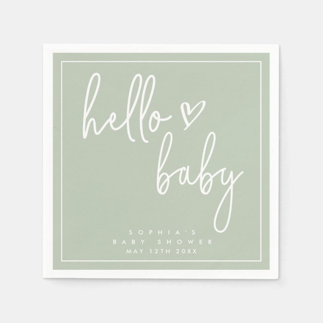 Sage Green Minimalist Modern Boho Baby Shower Napkin (Front)
