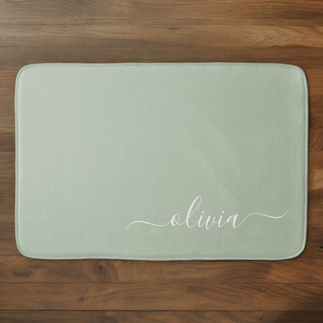 Sage Green Minimalist Modern Monogram Elegant  Bath Mat (Creator Uploaded)