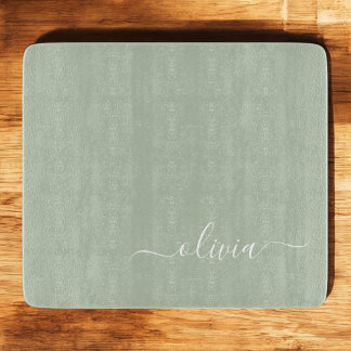 Sage Green Minimalist Modern Monogram Elegant  Cutting Board