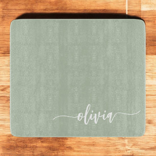 Sage Green Minimalist Modern Monogram Elegant  Cutting Board