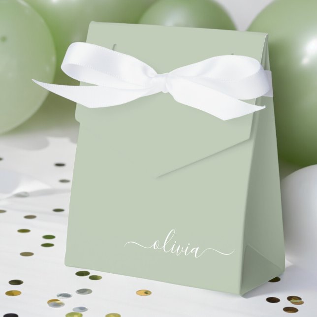 Sage Green Minimalist Modern Monogram Elegant Favour Box (Creator Uploaded)