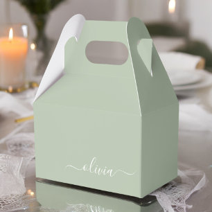 Sage Green Minimalist Modern Monogram Elegant Favour Box