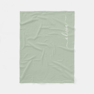 Sage Green Minimalist Modern Monogram Elegant  Fleece Blanket