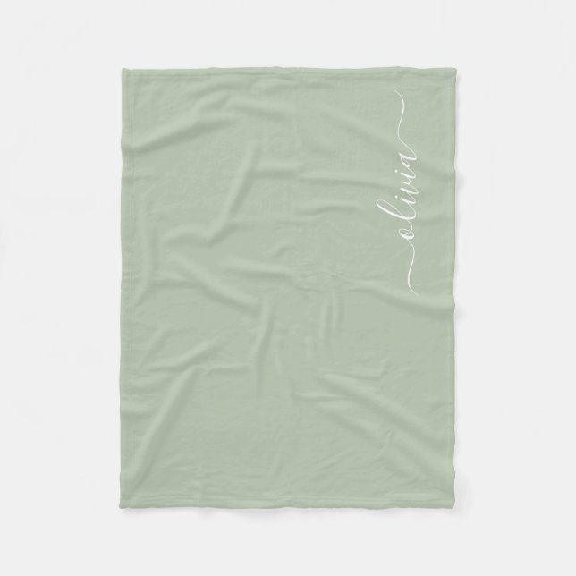 Sage Green Minimalist Modern Monogram Elegant  Fleece Blanket (Front)