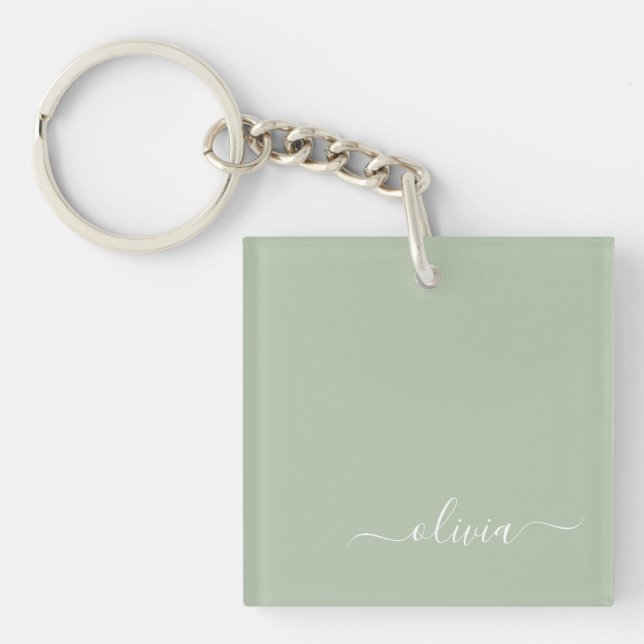 Sage Green Minimalist Modern Monogram Elegant Key Ring (Front)