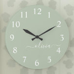 Sage Green Minimalist Modern Monogram Elegant  Large Clock<br><div class="desc">Introducing our Sage Green Minimalist Modern Monogram Elegant Collection: Elevate your aesthetic with serene sophistication and timeless elegance. Our collection showcases minimalist designs in a tranquil sage green hue, complemented by refined monograms tailored to your personal style. From polished stationery to versatile accessories, each piece in our collection is meticulously...</div>