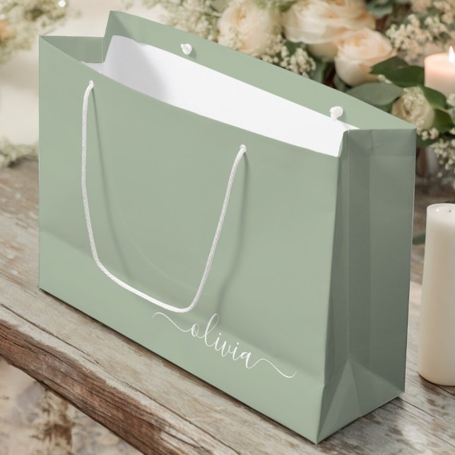Sage Green Minimalist Modern Monogram Elegant  Large Gift Bag (Creator Uploaded)