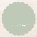 Sage Green Minimalist Modern Monogram Elegant  Paper Coaster<br><div class="desc">Introducing our Sage Green Minimalist Modern Monogram Elegant Collection: Elevate your aesthetic with serene sophistication and timeless elegance. Our collection showcases minimalist designs in a tranquil sage green hue, complemented by refined monograms tailored to your personal style. From polished stationery to versatile accessories, each piece in our collection is meticulously...</div>